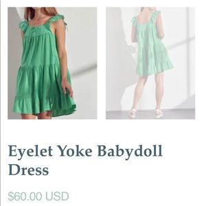 “& Merci” Green Eyelet babydoll Mini 100% Cotton with stretch lining underneath